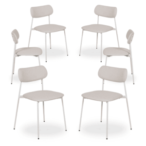 Pack de 6 Sillas Minimalistas Crema con Tejido de Poliester y Patas de Hierro - Diseño Moderno y Apilable para Comedores y Salones Kalden 76 cm