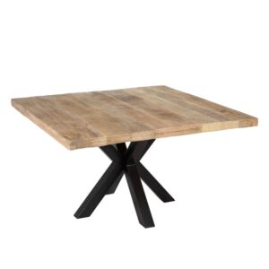 Mesa de Comedor Cuadrada Natural y Negra de Madera de Mango - 130 x 130 x 75 cm, Diseño Artesanal y Robusto para Espacios Modernos