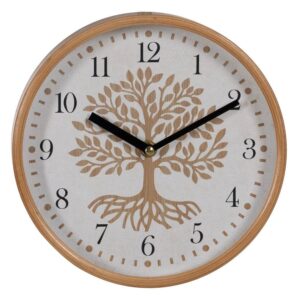 Reloj de Pared Blanco de Madera Natural y Cristal - 22 cm, Diseño Elegante con Colgador Dentado