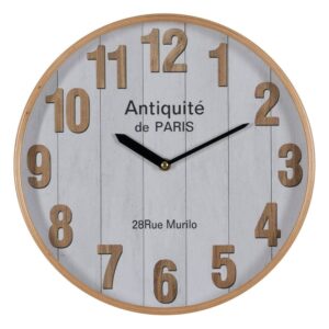 Reloj de Pared Blanco de Madera Natural y Cristal - 32 cm, Incluye Colgador Dentado, Estilo Moderno y Elegante
