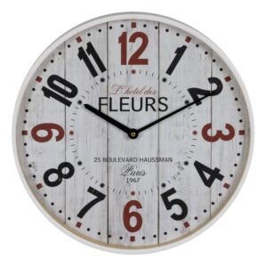 Reloj Decorativo Blanco de Madera y Cristal de 40 cm - Elegante y Moderno con Colgador Dentado (Batería AA No Incluida)