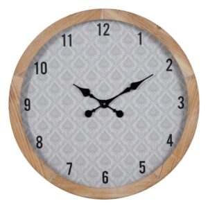 Reloj de Pared Natural y Blanco en Madera y Cristal de 60 cm - Diseño Elegante con Colgador Dentado (Batería AA No Incluida)