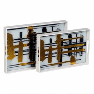 Set de 2 Bandejas Abstracto de Cristal y PVC - Medidas 45x31x4,2 cm y 39x25x4,2 cm - Elegancia y Estilo para tu Hogar