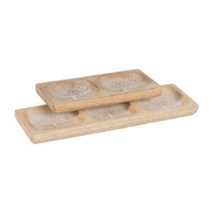 Set de 2 Bandejas de Madera de Mango Blancas y Naturales - Medidas 30x10x2,5 cm y 20x10x2,5 cm