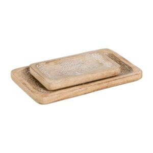 Set de 2 Bandejas de Madera de Mango Blancas y Naturales - Medidas 25x15x2,5 cm y 18x10x2,5 cm
