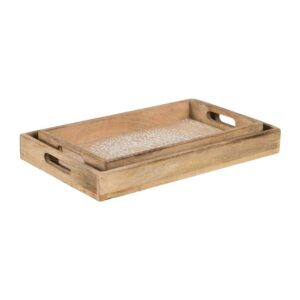 Set de 2 Bandejas de Madera de Mango Blancas y Naturales - 43,5 cm x 27 cm x 5 cm - Decoración y Almacenaje Elegante