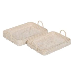 Set de 2 Bandejas de Fibra Natural en Blanco - Ratán y Bambú, Medidas 45x35x13 cm y 40x30x12 cm