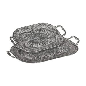 Set de 2 Bandejas Decorativas de Metal Gris - Medidas 49,5x31x5,5 cm y 39x24x5,5 cm