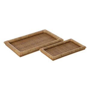 Set de 2 Bandejas de Ratán Natural - Decoración Elegante 47,5 cm x 30 cm y 36,5 cm x 21 cm