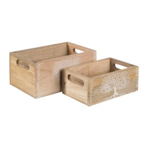 Set de 2 Cajas de Madera de Mango Blancas y Naturales - Medidas 24x16x11 cm y 21x13x8 cm - Decoración y Almacenaje Elegante
