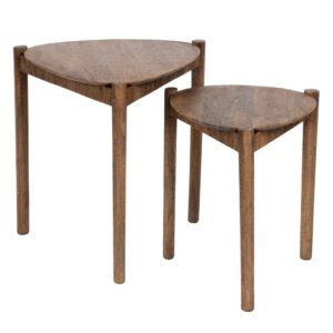 Set de 2 Mesas Auxiliares de Madera Natural de Mango - Diseño Elegante y Funcional para Salones y Espacios Pequeños (56 cm)