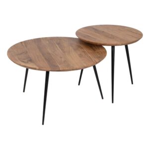 Set de 2 Mesas Centro de Madera Natural y Metal - Diseño Rústico y Moderno para Salón y Oficina (70x70x40 cm y 50x50x45 cm)