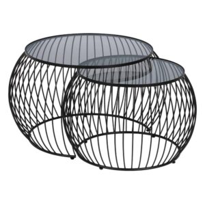 Set de 2 Mesas de Centro Modernas de Metal y Cristal - Diseño Elegante y Sin Montaje (89 cm y 70 cm)