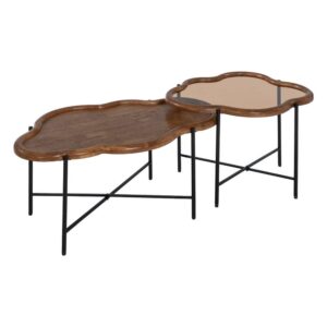 Set de 2 Mesas de Centro de Madera y Cristal Templado - Diseño Elegante y Moderno para Salón (89 cm)