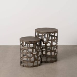 Set de 2 Mesitas Auxiliares de Metal en Oro Envejecido - Diseño Moderno y Elegante (55 cm y 45 cm)