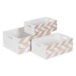Set de 3 Cajas de Madera Paulonia Blanco-Natural - Medidas: 44x31x18cm, 38x25x15cm, 32x19x12cm - Almacenamiento Elegante y Funcional