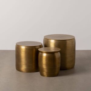 Set de 3 Mesas Auxiliares Doradas en Aluminio Decorativo - Diseño Elegante y Sofisticado para Salón, Dormitorio y Recibidor (52 cm)