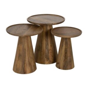 Set de 3 Mesas de Centro de Madera de Mango en Tono Miel - Diseño Versátil y Acogedor para Salones Modernos y Rústicos (56 cm, 51 cm, 46 cm)