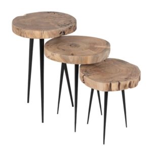 Set de 3 Mesitas de Madera de Acacia y Hierro - Diseño Natural y Contemporáneo (62,3 cm) para Salones y Dormitorios
