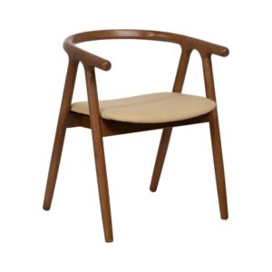 Silla Granth de Madera de Olmo en Crema y Marrón - Asiento Cómodo y Ergonómico de Simil Piel, 71 cm, Ideal para Hogar y Oficina