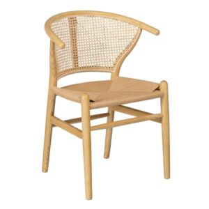 Silla de Madera de Olmo Caleb 80 cm - Elegante y Cómoda con Asiento de Ratán para Comedor y Salón