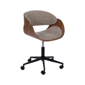 Silla de Oficina Myrick Beige-Marrón con Tejido y Madera Nogal - Diseño Elegante y Confortable, Altura Ajustable y Ruedas 360º