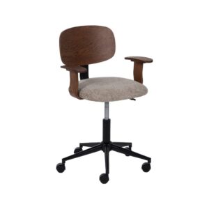 Silla de Oficina Jynlar Beige-Marrón con Tejido de Poliéster y Madera de Roble - Ergonomía y Estilo Moderno, Altura Ajustable 42-54 cm