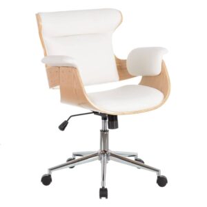 Silla de Oficina Claude Blanca en Simil Piel - Elegante y Ergonómica con Respaldo de Madera de Nogal y Altura Ajustable