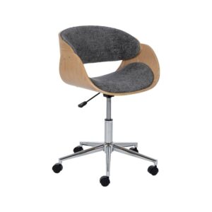 Silla de Oficina Myrick Gris con Tejido y Madera de Nogal - Altura Ajustable y Ruedas Giratorias 360º para Máximo Confort y Estilo
