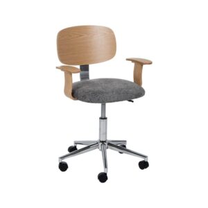 Silla de Oficina Kyden Gris con Tejido de Poliester y Respaldo de Madera de Roble - Ergonomía y Estilo Moderno 89 cm