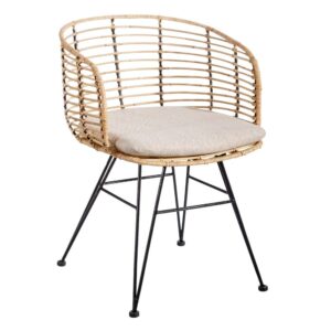 Silla Natural con Cojín Negro Desenfundable - Diseño Elegante y Funcional de 77 cm para Comedor, Salón y Oficina