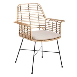 Silla Natural con Cojín Negro Desenfundable - Diseño Rústico y Moderno, 86 cm, Ideal para Comedor y Sala de Estar