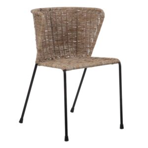 Silla Natural Negra de Fibra y Metal - Diseño Bohemio y Elegante, 77 cm