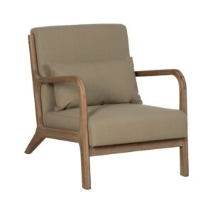Sillón Beige Acolchado en Madera con Respaldo Alto de 74 cm - Diseño Elegante y Confortable para Salones Modernos