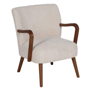 Sillón Beige Tejido 100% Poliéster con Patas de Madera de Caucho - Diseño Compacto y Sofisticado para Decoración 78 cm