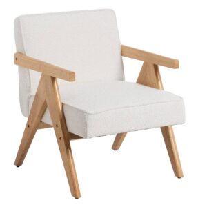 Sillón Blanco-Marrón de Madera de Caucho para Salón - Diseño Minimalista y Confort Ergonomico 77 cm