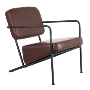Sillón con Brazos Marrón en Metal y Símil Piel - Diseño Elegante y Cómodo para Salón, Despacho o Dormitorio (57 cm)