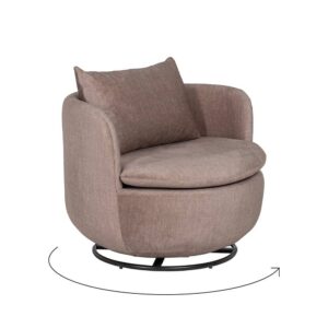 Sillón Giratorio Taupe de Tejido para Salón - Confort y Estilo, Base de Hierro, Cojín Desenfundable, 66 cm