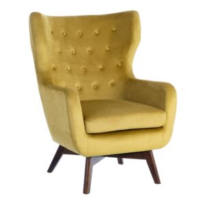 Sillón Mostaza de Terciopelo con Tejido Suave y Patas de Madera - 103 cm de Elegancia y Comodidad para tu Salón