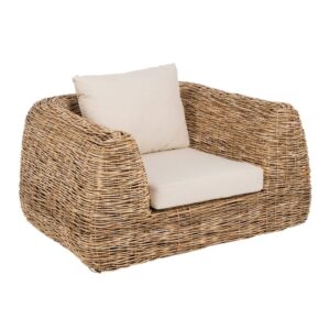 Sillón Natural de Ratán Boho para Salón - 63 cm, Cojines Desenfundables y Alta Comodidad