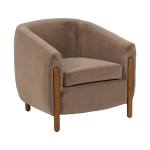 Sillón Taupe Tejido de Terciopelo y Madera para Salón - 87 cm, Diseño Sofisticado y Confortable