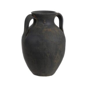 Vasija de Cerámica Gris Envejecido Hecha a Mano - 36 cm de Altura, Base de 12 cm - Decoración Elegante para el Hogar