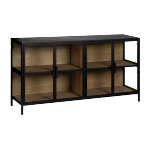 Vitrina de Madera y Metal Negro-Natural de 150 cm - Diseño Industrial y Elegante para Salones Modernos