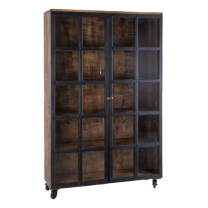 Vitrina Negra-Natural en Madera de Mango de 115 cm - Elegante y Funcional para Decorar tu Hogar