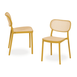 Pack de 2 Sillas Beige Mostaza Kyle de Polipropileno - Ligeras, Apilables y Ergonómicas para Comedor y Terraza