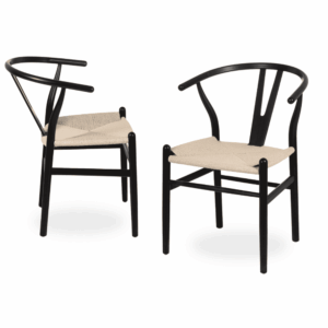 Pack de 2 Sillas Nolan Negras de Madera y Cuerda Tejida - Diseño Contemporáneo y Elegante para Comedores y Salones Modernos, 77 cm