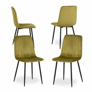 Pack de 4 Sillas Laurent Verde Oliva de Terciopelo - Elegancia y Confort para Comedor y Oficina, 88,5 cm