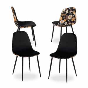 Pack de 4 Sillas Reed de MDF y Metal - Diseño Moderno y Confortable con Asiento de Tejido Negro