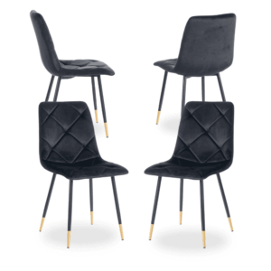 Pack de 4 Sillas de Terciopelo Negro Remy con Estructura de Metal y Detalles Dorados - Elegancia y Comodidad para Comedor y Salón