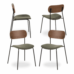 Pack de 4 Sillas Spencer Marrón y Verde - Diseño Ergonómico en Tela y Metal para Salón y Comedor, 80 cm de Estilo Sofisticado y Duradero